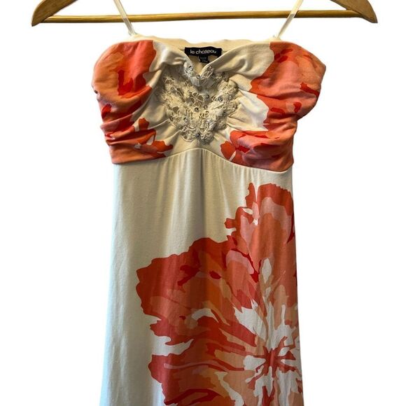 LE CHATEAU Strapless Cream & Floral Graphic Stretch Lined Dress XS - Picture 4 of 10